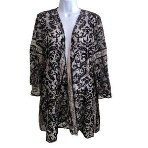 Anis A. Women's Black Paisley Open Kimono Size L Lagom Boho‎ Regal Elegant Flowy